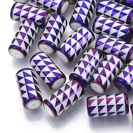 Honeyhandy Electroplate Glass Beads, Column with Triangle Pattern, Purple, 20x10mm, Hole: 1.2mm, about 50pcs/bag