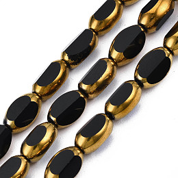 Honeyhandy Electroplate Glass Beads Strands, Edge Plated, Oval, Black, 7x4.5x4mm, Hole: 0.8mm, about 50pcs/strand, 13.07~13.15 inch(33.2~33.4cm)