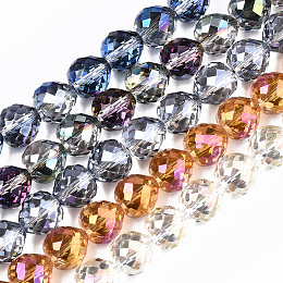 Honeyhandy Electroplate Glass Beads Strands, AB Color Plated, Faceted Teardrop, Mixed Color, 12x12mm, Hole: 1.2mm, about 50pcs/strand, 23.62''(60cm)