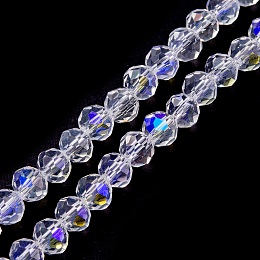 Honeyhandy Electroplate Transparent Glass Beads Strands, Half Rainbow Plated, Faceted, Rondelle, Clear, 6x5mm, Hole: 1mm, about 85~88pcs/strand, 16.1~16.5 inch(41~42cm)