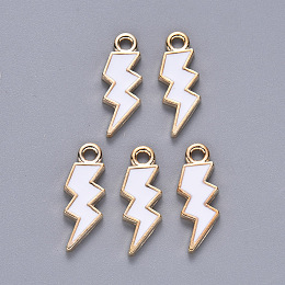 Honeyhandy Alloy Enamel Pendants, Lightning Bolt, Light Gold, White, 20x7x1.5mm, Hole: 2mm