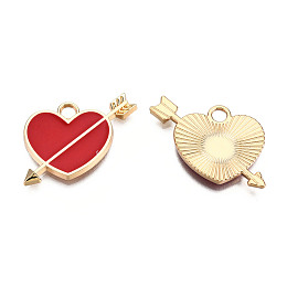 Honeyhandy Light Gold Plated Alloy Pendants, with Enamel, Heart with Arrow, Red, 18x23.5x2mm, Hole: 2.5mm