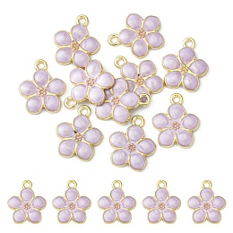 10Pcs Light Gold Plated Alloy Enamel Pendants, Flower, Cadmium Free & Lead Free, Dark Orchid, 17x14.5x1.5mm, Hole: 1.6mm