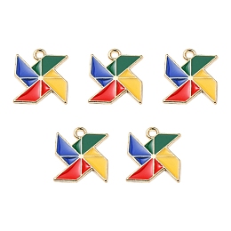 Honeyhandy Alloy Enamel Pendants, Windmill Charm, Golden, 17x15x1.2mm, Hole: 2mm