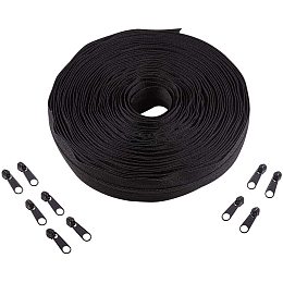 BENECREAT 11 Yards #3 Plastic Zipper with 20PCS Ring Sliders Heavy Duty Zippers Replacement for DIY Sewing Tailor Crafts Bags Tents, Black