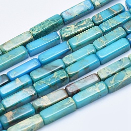 Honeyhandy Natural Aqua Terra Jasper Beads Strands, Cuboid, Dyed, 13~14x4~4.5mm, Hole: 1mm, about 30pcs/strand, 15.7 inch(40cm)