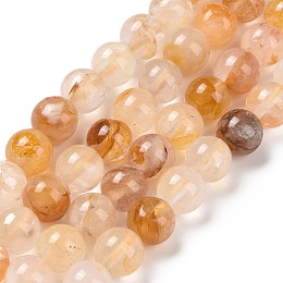 Honeyhandy Natural Yellow Hematoid Quartz/Golden Healer Quartz Beads Strands, Round, 8.5mm, Hole: 1.2mm, about 46pcs/strand, 14.96''(38cm)