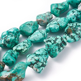 Honeyhandy Natural Howlite Beads Strands, Dyed, Nuggets, Medium Turquoise, 10~23x5~15mm, Hole: 1mm