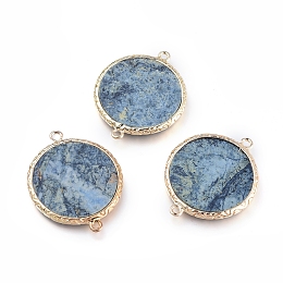 Honeyhandy Natural Blue Spot Jasper Links connectors, with Golden Tone Brass Findings, Flat Round, 29x23x2mm, Hole: 1.5mm