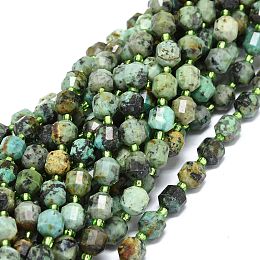 Honeyhandy Natural African Turquoise(Jasper) Beads Strands, with Seed Beads, Faceted, Bicone, Double Terminated Point Prism Beads, 7~8x7~8mm, Hole: 0.8mm, about 38pcs/strand, 15.35 inch(39cm)