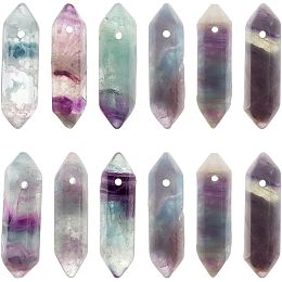 OLYCRAFT 12Pcs Natural Amethyst Crystal Points Bulk Stones with Hole Amethyst Crystal Wand Hexagonal Bullet Amethyst Double Terminated Amethyst Crystal for DIY Crafts Necklace Jewelry Making 30~35x8mm