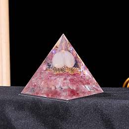 Honeyhandy Resin Orgonite Pyramid Display Decorations, with Natural Strawberry Quartz, for Home Office Desk, 60mm