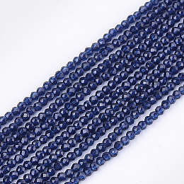 Honeyhandy Synthetic Quartz Crystal Beads Strands, Dyed, Faceted, Star Cut Round Beads, Dark Blue, 2mm, Hole: 0.5mm, about 215pcs/strand, 14.7 inch