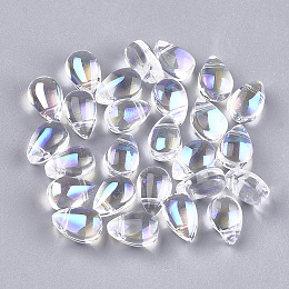 Honeyhandy Transparent Glass Charms, AB Color Plated, teardrop, Clear AB, 9x6x6mm, Hole: 0.5mm