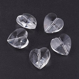 Honeyhandy Transparent Glass Beads, Faceted, Heart, Clear, 14x14x8~9mm, Hole: 1~1.2mm