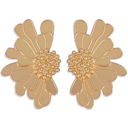 Honeyhandy Vintage Flower Stud Earrings for Women Alloy Enamel Half Flower Stud Earrings Summer Earrings Boho Beach Floral Stud Earrings Jewelry Gifts for Women, Golden, 50.5~51x33.5~34mm, Pin: 0.6mm