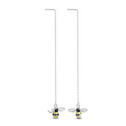 Honeyhandy SHEGRACE 925 Sterling Silver Dangle Earrings, Ear Thread, with Epoxy Resin and Cable Chains, Bees, Platinum, 92mm