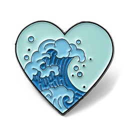 Honeyhandy Heart with Wave Enamel Pin, Electrophoresis Black Alloy Brooch for Backpack Clothes, Aquamarine, 28.5x30x1.6mm