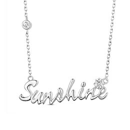 SHEGRACE 925 Sterling Silver Pendant Necklace, with AAA Cubic Zirconia, Sunshine, Platinum, 15.7 inch(40cm)