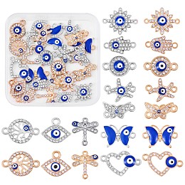 40Pcs Alloy Eye Charms Pendants Mixed Enamel Eye Charm Rhinestone Diamond Evil Eye Link Charm for Jewelry Necklace Earring Making Crafts, Platinum & Golden, 18x9mm