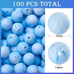 Honeyhandy 100Pcs Silicone Beads Round Rubber Bead 15MM Loose Spacer Beads for DIY Supplies Jewelry Keychain Making, Light Sky Blue, 15mm