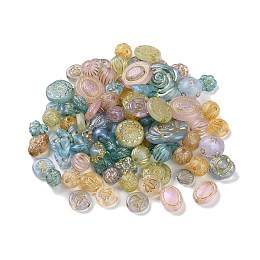 Transparent Acrylic Beads, Metal Enlaced, Mixed Shapes, Mixed Color, 7.5~22.5x7.5~21x5.5~13mm, Hole: 1.2~5.5mm, about 485pcs/500g