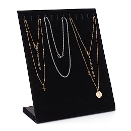 Honeyhandy Velvet Necklace Displays, L-Shaped Necklace Chain Jewelry Tray, Rectangle, Black, 200x85x250mm