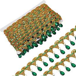 FINGERINSPIRE 9.8 Yards 1.9 inch Wide Hanging Beads Fringe Lace Green Rhinestone Bead Fringe Trim Polyester Sewing Fringe Tassel Trim by The Yard for Handmade DIY Clothing Curtain Decor