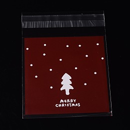 Honeyhandy Rectangle OPP Cellophane Bags for Christmas, with Tree Pattern, Dark Red, 13x9.9cm, Unilateral Thickness: 0.035mm, Inner Measure: 9.9x9.9cm, about 95~100pcs/bag