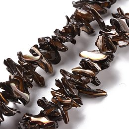 Honeyhandy Natural Trochid Shell Beads Strands, Chip, Coconut Brown, 2~11x22~25x5~8mm, Hole: 0.8mm, about 93~148pcs/strand, 14.57~15.94 inch(37~40.5cm)