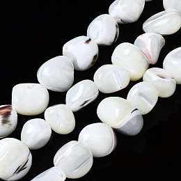 Honeyhandy Natural Trochid Shell/Trochus Shell Beads Strands, Nuggets, Bleach, Seashell Color, 4~12x7~9x4~8mm, Hole: 0.7mm, about 50~54pcs/strand, 15.35 inch(39cm)