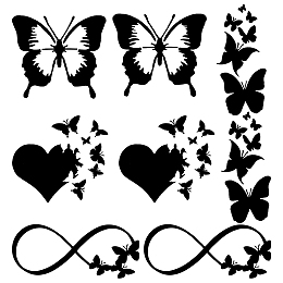 Gorgecraft  8 Sheets 4 Style Infinity Heart & Butterfly Laser Style Plastic Adhesive Car Stickers, Waterproof Window Decals, for Car, Wall Decoration, Black, 125~173x78~136x0.1mm, 2 Sheets/style