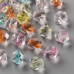 Honeyhandy Transparent Acrylic Beads, Faceted, Polygon, Mixed Color, 8x10x9mm, Hole: 1.6mm, about 1300pcs/500g