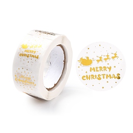 Honeyhandy Christmas Themed Flat Round Roll Stickers, Self-Adhesive Paper Gift Tag Stickers, for Party, Decorative Presents, Merry Christmas, Christmas Themed Pattern, 25x0.1mm, about 500pcs/roll