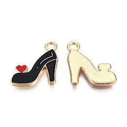 Honeyhandy Alloy Stilettos Pendants, with Enamel, High-Heeled Shoes, with Heart, Light Gold, Black, 16x14x2mm, Hole: 2mm