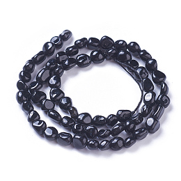 Honeyhandy Natural Tourmaline Beads Strands, Nuggets, Black, 6~8x6~8mm, Hole: 1mm, about 65pcs/strand, 15.7 inch(40cm)