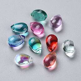 Honeyhandy Transparent Glass Beads, Top Drilled Beads, Teardrop, Mixed Color, 9x6x5mm, Hole: 1mm