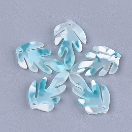 Honeyhandy Cellulose Acetate(Resin) Pendants, Oak Leaf, Light Cyan, 24.5x15~15.5x2.5mm, Hole: 1.4mm