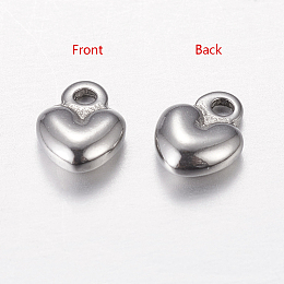 Honeyhandy 304 Stainless Steel Charms, Chain Extender Teardrop, Puffed Heart, Stainless Steel Color, 7.5x5.5x2mm, Hole: 0.5mm