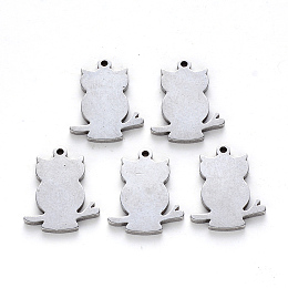 Honeyhandy 201 Stainless Steel Pendants, Laser Cut, Blank Stamping Tag, Owl, Stainless Steel Color, 14x11x1mm, Hole: 1mm