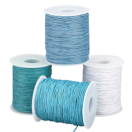 PandaHall Elite 4 Rolls 4 Colors Waxed Cotton Thread Cords, Sky Blue, 1mm, about 100 yards(300 feets)/roll, 1 roll/color