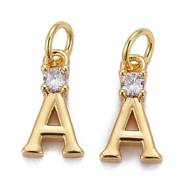 Honeyhandy Brass Micro Pave Clear Cubic Zirconia Pendants, with Jump Rings, Real 18K Gold Plated, Long-Lasting Plated, Letter, Letter.A, 9.5x5.5x2mm