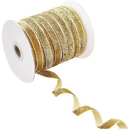 arricraft 50 Yards × 3/8 Inch Single Side Glitter Ribbon, with Paillette Satin Ribbon Roll for Wedding, Gift Wrapping, Hair Bows, Flower Arranging, Home Decorating ( Goldenrod )