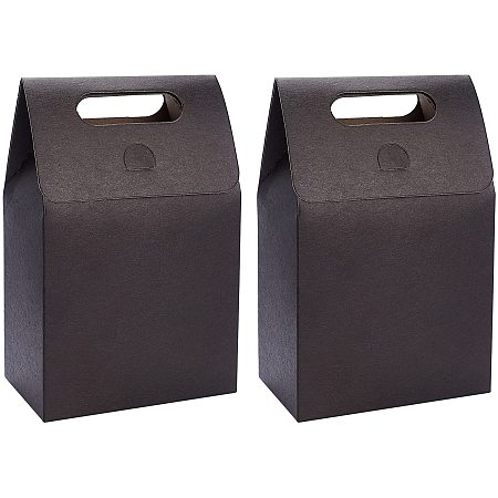 BENECREAT 12 Packs 6x3.8x2.2 Inch Black Kraft Paper Bags Party Favor Treat Bags with Flip Cover for Wedding Birthday Gift Supplies