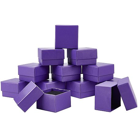 NBEADS 20 Pcs 5x5x3.5cm Cardboard Jewelry Earring Boxes, Paper Boxes Gift Boxes with Black Sponge for Bracelet Necklace Earring Pendants, Purple