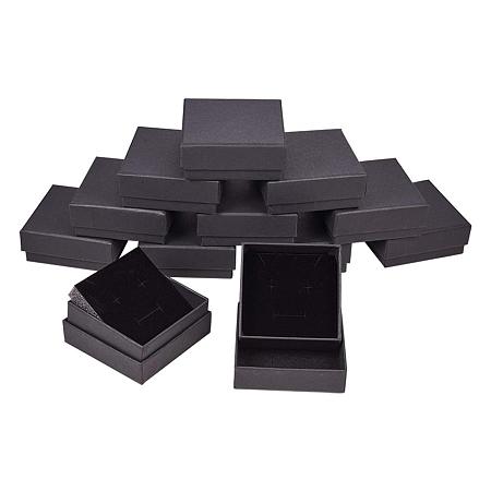 BENECREAT 12 Pack Kraft Square Cardboard Jewelry Boxes Necklace Ring Earring Kraft Box for Jewelry Set, 2.87 x 2.87 x 1.18 Inches, Black