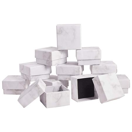 BENECREAT 24 Pack Kraft Square Cardboard Jewelry Boxes Marble White Earring Ring Box for Jewelry Set, 1.96x1.96x1.18 Inches