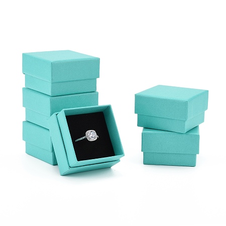 Honeyhandy Cardboard Gift Box Jewelry Set Boxes, for Ring, Earring, with Black Sponge Inside, Square, Medium Turquoise, 5x5x3.2cm