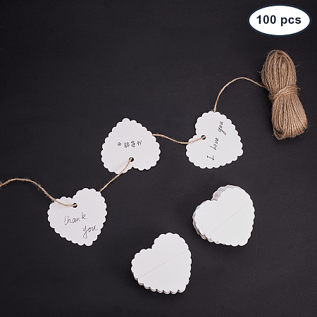 PandaHall Elite 100PCS Heart Shape Kraft Gift Tags Blank Paper Hang Tags Price Tags with 65 Feet String for Wedding Christmas Day Thanksgiving DIY Craft(60x60mm)