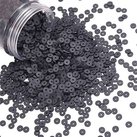Environmental Handmade Polymer Clay Beads, Disc/Flat Round, Heishi Beads, Black, 6x1mm, Hole: 2mm; about 3040~3200pcs/box